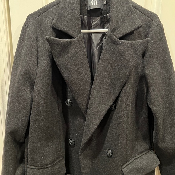 IDEALSANXUN Classic Black Double-Breasted Wool Blend Coat Sz XL - Picture 5 of 7